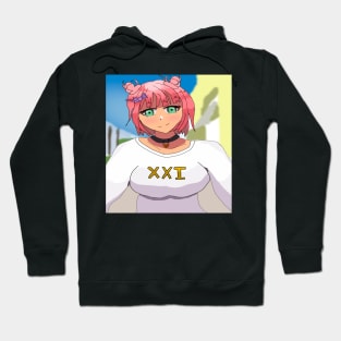 Short Pink Hair Anime Girl and Green eyes Hoodie